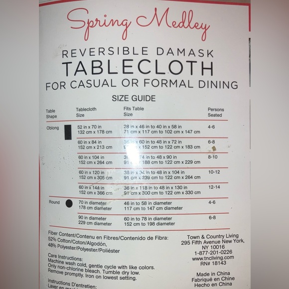 Floral DamaskTablecloth - Town & Country Spring Medley Reversible Mist - Picture 5 of 5